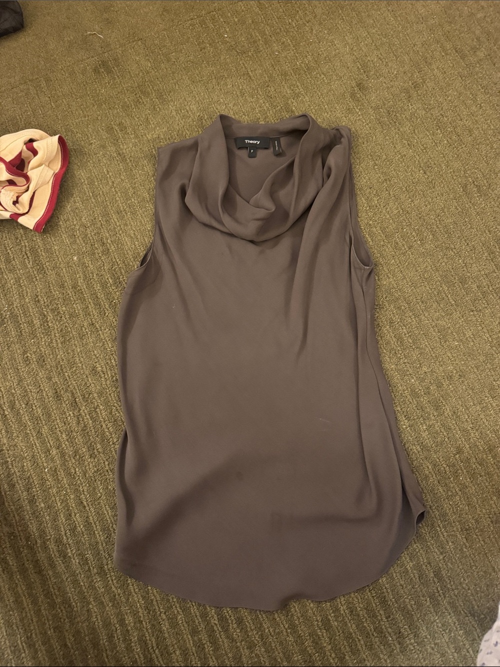 Theory Sleeveless Cowl Neck Top in Taupe Gray
